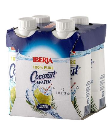 Iberia 100% Natural Coconut Water 11.1 oz (Pack of 4) - Hydrating and Refreshing Drink - Buy Online on SooperMarket.com