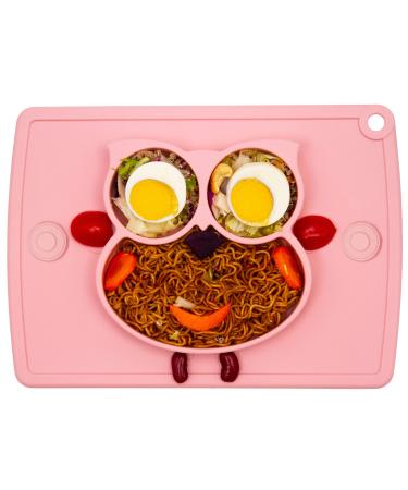 Qshare Toddler Plate  Portable Baby Plate for Toddlers and Kids  BPA-Free Strong Suction Plates for Toddlers  Dishwasher and Microwave Safe Silicone Placemat 11x8x1 inch Cream Pink