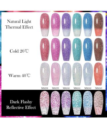 MSRUIOO Reflective Glitter Color Changing Gel Nail Polish Temperature Color Change Glitter Gel Polish Reflective Gel Nail Polish Diamond Glitter Pink Purple Blue Color Changing Nail Polish 2 Colors Changing Gel Nail Polish - Buy Online on SooperMarket.com