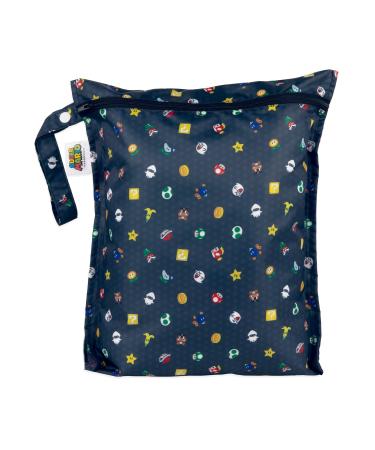 Bumkins Waterproof Wet Bag, Washable, Reusable for Travel, Beach, Pool, Stroller, Diapers, Dirty Gym Clothes, Wet Swimsuits Toiletries 12x14  Nintendo Super Mario Lineup