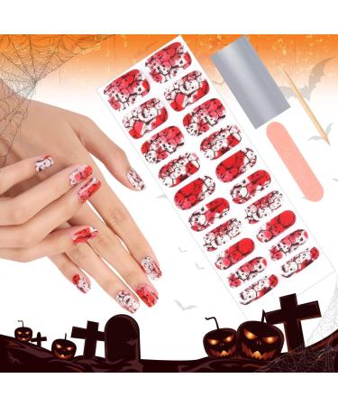 Kalolary Halloween Gel Nail Polish Stickers 20PCS Nail Adhesive Wrap Full Wraps Gel Nail Strips with Nail File and Stick for Halloween Nail Art Decor (UV/LED Lamp Required) (A)