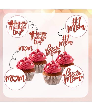 BEISHIDA 12pcs Happy Mother's Day Cupcake Toppers Best Mom Cupcake Decorations Red Cupcake Toppers for Women Mother's Day Party Decoration Party Supplies 12 pcs - Buy Online on SooperMarket.com