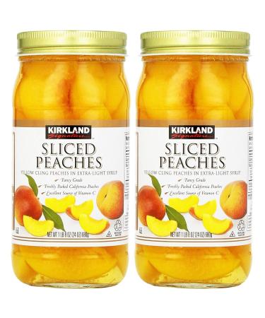 Kirkland Signature Sliced Peaches, 24oz Glass Jar (Pack of 2, Total of 48 Oz)