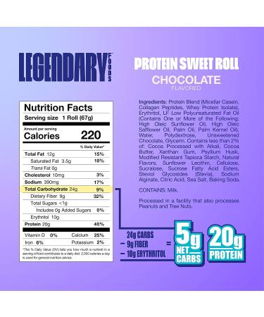 Legendary Foods High Protein Chocolate Sweet Roll | 20g Pure Protein Bar Alternative | Low Carb, Low Sugar, Gluten Free | Keto Breakfast Snacks | Healthy Chocolate Flavored Rolls (10-pack) - Buy Online on SooperMarket.com