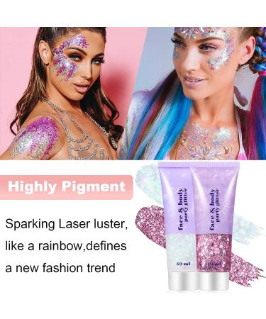 Holographic Purple Body Glitter Gel - Long Lasting Chunky Sequins for Singer Concerts & Festivals - 52g - Buy Online on SooperMarket.com