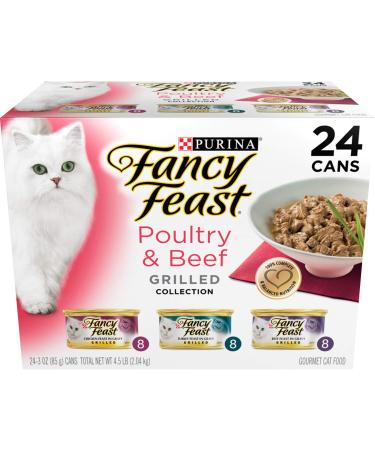 Purina Fancy Feast Gravy Wet Cat Food Variety Pack Poultry & Beef Grilled Collection - (24) 3 oz. Cans