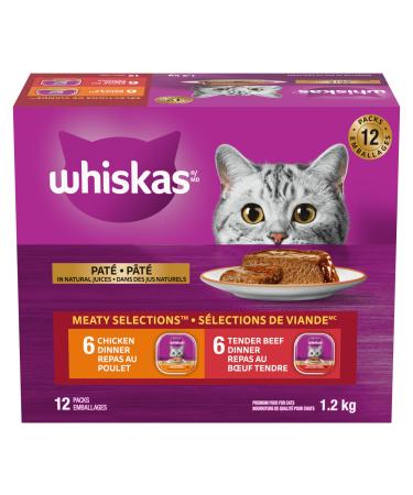 WHISKAS Meaty Selections Adult Wet Cat Food Pat - 6 Chicken 6 Beef 12x100g Tray Beef Chicken Chicken - Beef 100 g (Pack of 12)
