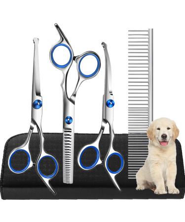 Dog Scissors 6.7 Inch Stainless Steel Dog Grooming Scissor Kit with Safety Round Tips Pets Grooming Shears with Thinning Shears & Curved Scissors for Pet Hair Fur Care