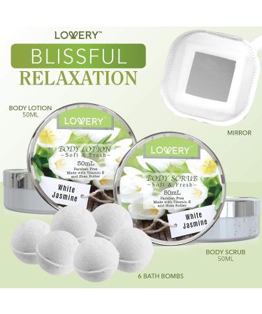 Fathers Day Bath and Body Gift Basket - White Jasmine Scented Home Spa Set for Women & Men | 14 Piece Set with Bath Bombs, Body Lotion, Rose Soaps, and Cosmetics Bag - Buy Online on SooperMarket.com