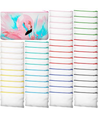 50 Pieces Sublimation Blank Canvas Makeup Bags Bulk Blank DIY Heat Transfer Cosmetic Makeup Bags Canvas Pen Case Pencil Bags Clear Sublimation Blank Pouch with Zipper (Mixed Colors 7 x 4.3 Inch) Mixed Colors 7 x 4.3 Inch