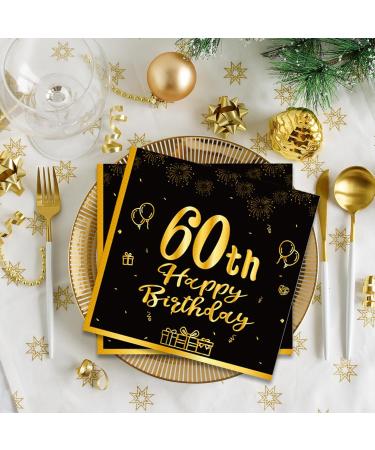 40 Black Birthday Napkins - 60 Black Gold Paper Napkins for 33x33cm Party Decor | Perfect for Men's & Women's 60th Birthday Celebrations - Buy Online on SooperMarket.com