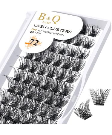Cluster Lashes D Curl 12mm 72 Clusters B&Q Lash Clusters C D Curl Individual Cluster Lashes Mega Volume Eyelash Clusters DIY Lash Extensions Soft Fluffy Cluster Eyelash Extensions (B05 D-12mm) D-12 mm B 02