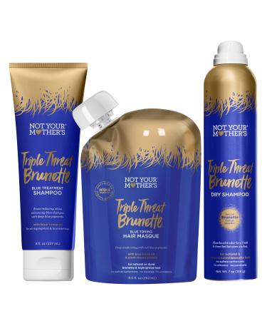 Not Your Mother's Triple Threat Brunette Shampoo and Conditioner Set - Blue Shampoo and Conditioner - Reduces Brass  Enhances Hair Shine  Moisturizes Hair (Shampoo  Hair Masque  & Dry Shampoo)