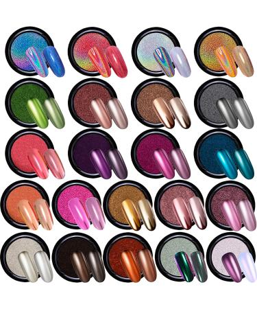 Duufin 22 Color Chrome Nail Powder Set - Metallic Mirror Effect & Holographic Aurora with 22 Eyeshadow Sticks - Buy Online on SooperMarket.com