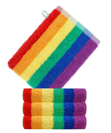 Lashuma wash gloves terry cloth 15x21 cm set of 4 towels washcloths striped in rainbow look 4-pack 15x21 cm