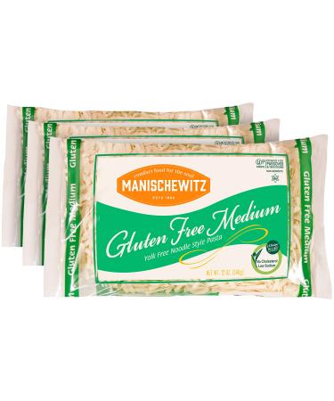 Manishewitz Gluten Free Medium Noodles 12oz (3 Pack) All Natural, Yolk Free, Low Sodium, Kosher for Passover and Year Round