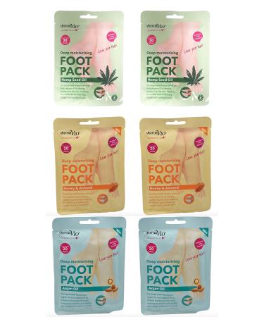 Derma V10 Foot Pack Mask (6 Pack) Deep Moisturising (Hemp Seed Oil Honey & Almond Argan Oil)