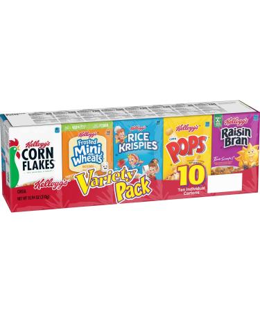 Kellogg's Cold Breakfast Cereal, Single Serve, Variety Pack, 10.94oz Tray (10 Boxes)