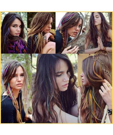 20Pcs Colored Feather Hair Extensions Kit with Micro Beads and Crochet Hook - Colorful Synthetic Hairpieces for Girls and Women - Buy Online on SooperMarket.com