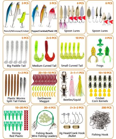 GOANDO 380 Pcs Freshwater Fishing Lures Kit - Bass, Trout, Salmon Bait Tackle Box with Spoon Lures, Worms, Crankbait, Jigs, Hooks - Fishing Accessories Set - Buy Online on SooperMarket.com