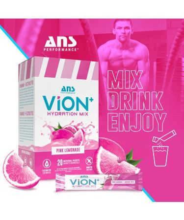 ViON+ Hydration Mix Pink Lemonade - Sugar-Free Electrolyte Powder with 8 Essential Vitamins - 20 On-the-Go Stick Packs for Hydration Energy & Recovery - Natural Flavors & No Artificial Colors or Dyes - Buy Online on SooperMarket.com