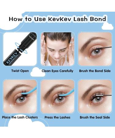 KevKev Lash Bond and Seal - Waterproof Eyelash Glue for Lash Clusters 72-Hour Strong Hold 10ml Black with Remover Swabs - Buy Online on SooperMarket.com