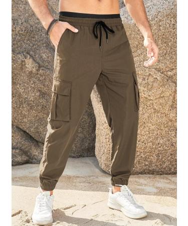 Elegancity Men's Cargo Jogger Pants with Drawstring Waist - 40, Brown - Buy Online on SooperMarket.com