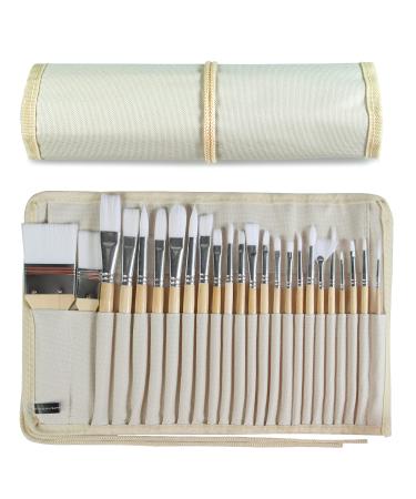 Paint Brushes Set of 24 Pieces Wooden Handles Brushes with Canvas Brush Case Professional for Oil Acrylic and Watercolor Painting