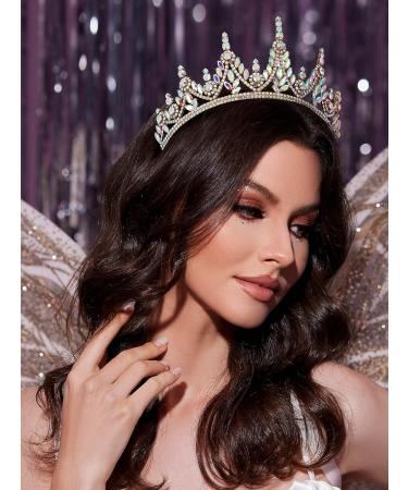 SweetV Gold Tiara Crown for Wedding, Quinceanera, Prom - Iridescent Crystal Hair Accessories for Women and Girls - Buy Online on SooperMarket.com