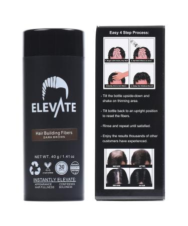 ELEVATE Hair Fibers for Thinning Hair (DARK BROWN) - GIANT 40g Bottle - 100% Natural Undetectable Keratin Fibers to Instantly & Completely Conceal Thinning Balding Hair Loss in 30 Sec for Men & Women