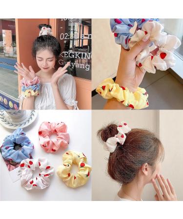 12 Pcs Cute Strawberry Hair Scrunchies - Elastic Hair Bands for Women and Girls - Buy Online on SooperMarket.com