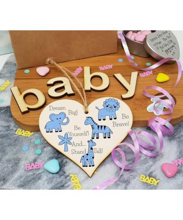 Plum Penguin Handmade Wooden Hanging Heart Plaque - Be Brave, Dream Big, Be Yourself | Blue Safari Animals Nursery Wall Decoration - Ideal New Baby Gift - Buy Online on SooperMarket.com