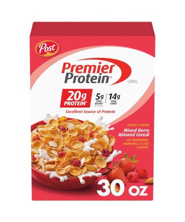 Post Premier Protein Mixed Berry Almond cereal, high protein cereal, protein-rich breakfast or snack made with real berries and almonds, 30 Ounce - 1 count Premier Protein Mixed Berry