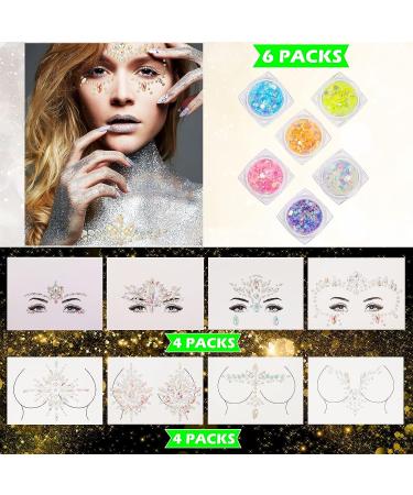 Glow in the Dark Face Jewels and Chunky Glitter Set for Halloween Makeup - 14 Sheets - Buy Online on SooperMarket.com