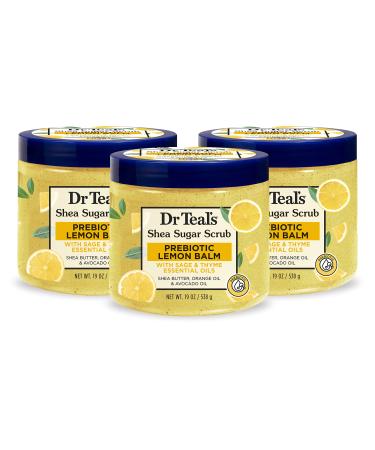 Dr Teal's Shea Sugar Scrub Prebiotic Lemon Balm 19 oz (Pack of 3) (Packaging May Vary)