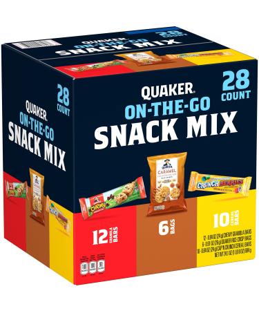 Quaker On-the-Go Snack Mix Variety Pack, Chewy, Cereal Bars, Rice Crisps, (28 Pack)