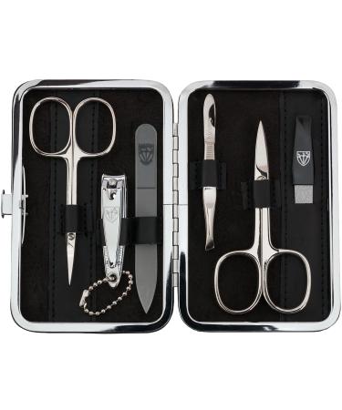 Three swords - germany 6 pcs.Manicureset 'Genova' |Set in the nail tui made of real leather black |Contents: nail scissors skin scissors nail clippers glass nail files tweezers sapphire nail file black / real leather