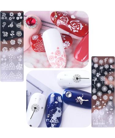 Nail Art Stamping Templates 8pcs Nail Stamping Templates with Nail Stamper and Scraper for DIY Nail Art Decoration Nail Salon Design - Buy Online on SooperMarket.com