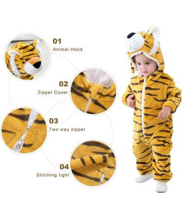 Baby Hooded Rompers - Winter Flannel Jumpsuit Pajamas for Infants (3-6 Months) | COOKY.D Tiger Design - Buy Online on SooperMarket.com