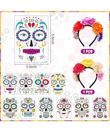 Halloween Temporary Face Tattoos - Day of the Dead Headband & Costume Tattoos Set - Buy Online on SooperMarket.com