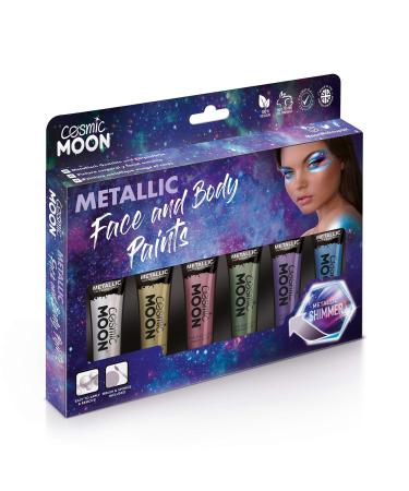 Face & Body Metallic Paint by Cosmic Moon - Boxset - Water Based Face Paint Makeup for Adults Kids - 12ml