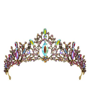 SWEETV Tiaras and Crowns for Women  Iridescent Crystal Queen Crown  Multicolored Wedding Tiara for Bride  Metal Birthday Quinceanera Pageant Prom Headpieces Gabriella