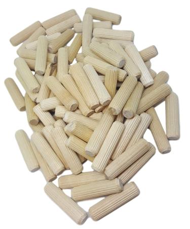 100 Pack 3/8 x 2 Wooden Dowel Pins Wood Kiln Dried Fluted and Beveled Made of Hardwood 3/8 x 2 100