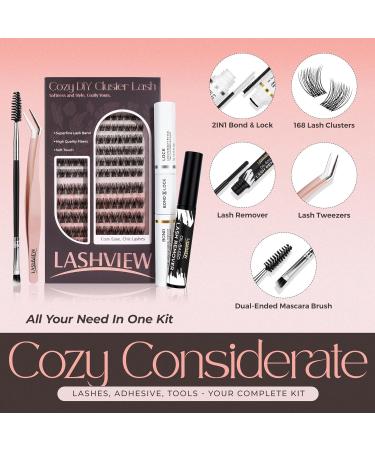 LASHVIEW DIY Lash Extension Kit - Cluster Lashes with Bond & Seal Remover Applicator & Brush for Perfect Eyelash Extensions - Buy Online on SooperMarket.com