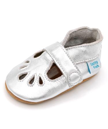 Dotty Fish Soft Leather Baby Shoes. Classic T-Bar Shoes for Girls. Non-Slip Suede Soles. 0-6 Months - 2-3 Years 2-3 Years Silver