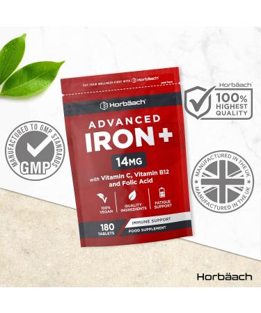 Iron Tablets High Strength | Iron Complex with Vitamin C Folic Acid & Vitamin B12 | Supplement for Men & Women | 180 Vegan Tablets | by Horbaach - Buy Online on SooperMarket.com
