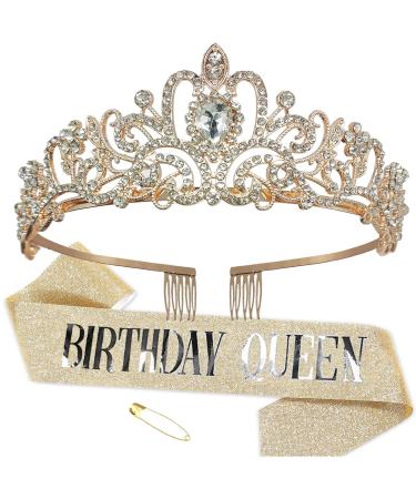 Achelous Birthday Tiaras for Women Sash and Tiara for Women Sashes and Crowns for Girls with Comb Glitter Crystal Rhinestone Gift Kit for Birthday Queen Decorations Happy Birthday Party Favors Set BIRTHDAY QUEEN 01