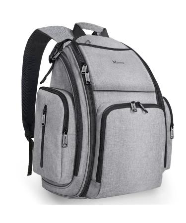 Diaper Bag Backpack, Large Multifunction Waterproof Travel Baby Nappy Changing Bag for Dad Mom with Insulated Pockets, Changing Pad, Stroller Straps, Mancro Maternity Baby Bag for Boys Girls, Grey Austere Grey
