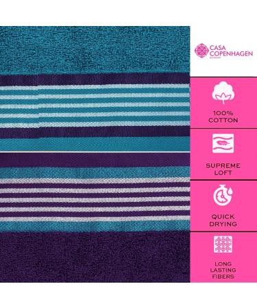 CASA COPENHAGEN 550 GSM 6-Piece Towel Set - Super Soft Egyptian Cotton - Violet Indigo & Teal Green - Buy Online on SooperMarket.com