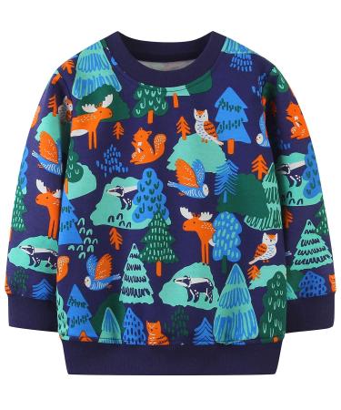 Boys Sweatshirt for Kids Dinosaur Jumper Cotton Casual Top Long Sleeve Pullover T-Shirt Toddler Girls Shirts Baby Clothes 1-8 Years 6-7 Years Trees
